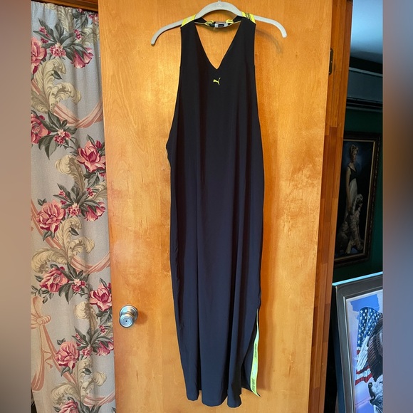 Puma Sport Halter Black Yellow Maxi Dress XL NWOT - Picture 1 of 5